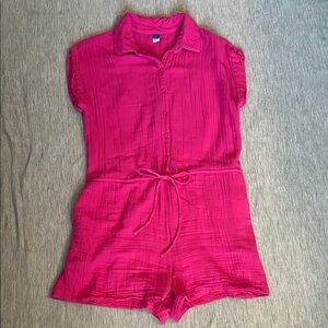Old Navy Crinkle-Gauze Pink romper with Tie Waist